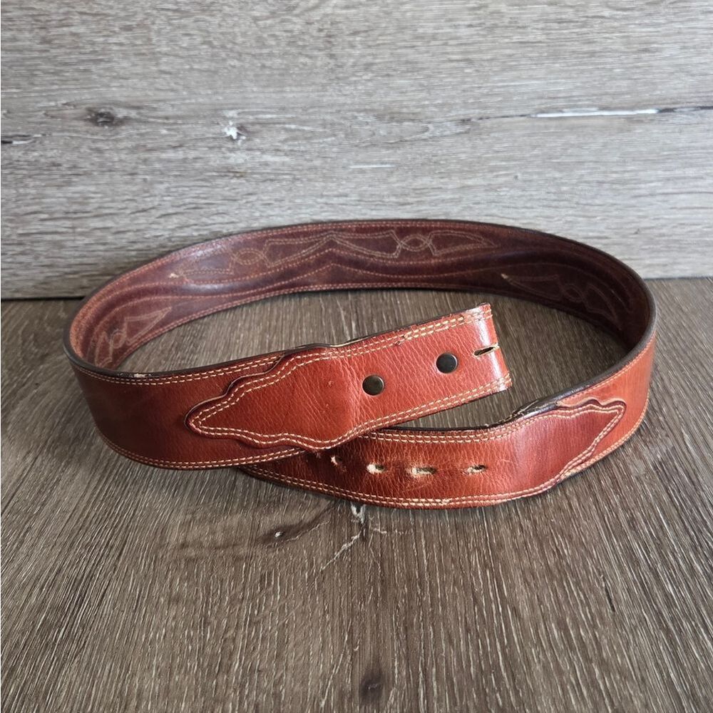Leegin Leather Western Belt in Rustic Brown with Contrast Stitching 36